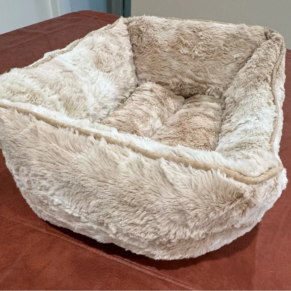 Dog Lounge Plush Beige Faux Fur Pet Bed